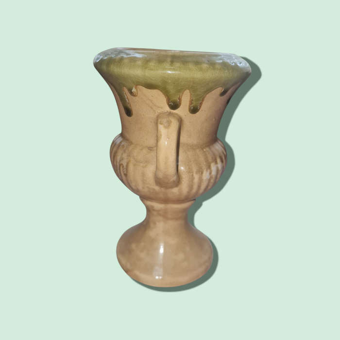 Retro Pottery Cream and Green Vase