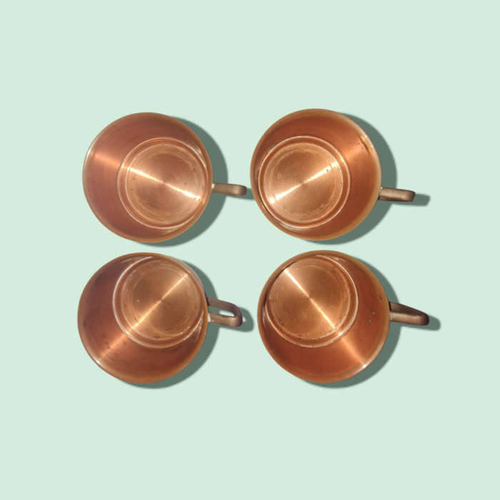 Glass Tea Cups Teak Brass Copper Holders