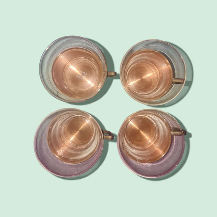 Glass Tea Cups Teak Brass Copper Holders