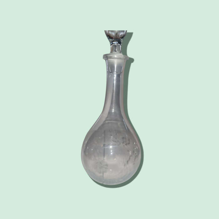 Vintage Clear Glass Decanter With Orb Stopper Lovely Flowers Are Cut And Etched On One Side