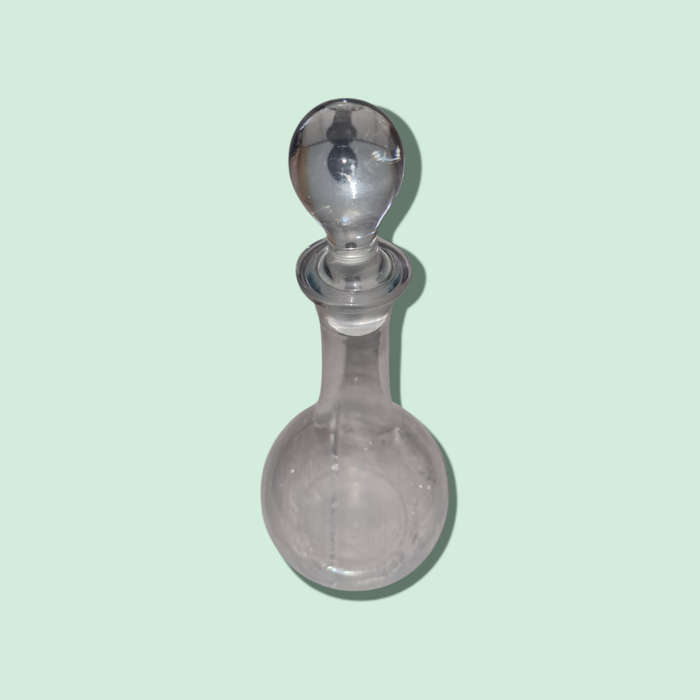 Vintage Clear Glass Decanter With Orb Stopper Lovely Flowers Are Cut And Etched On One Side