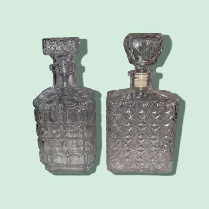 2 x Patterned Glass Decanters