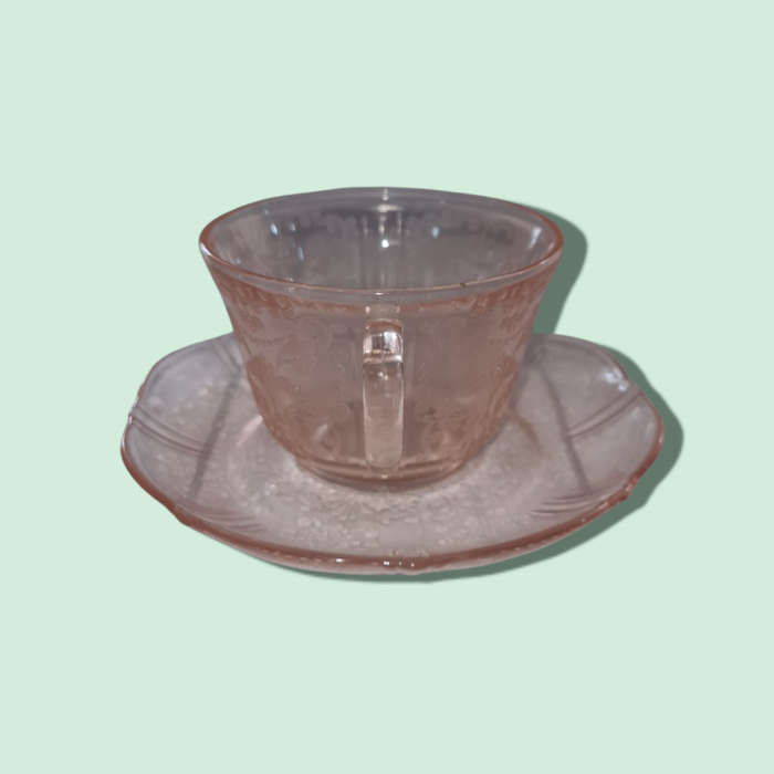 Depression Glass - Cups And Saucers Set Of 2