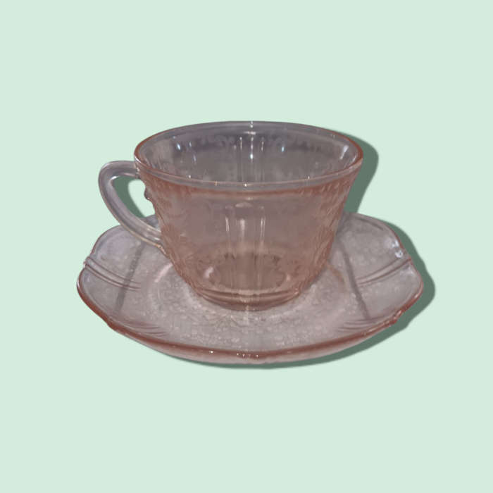 Depression Glass - Cups And Saucers Set Of 2
