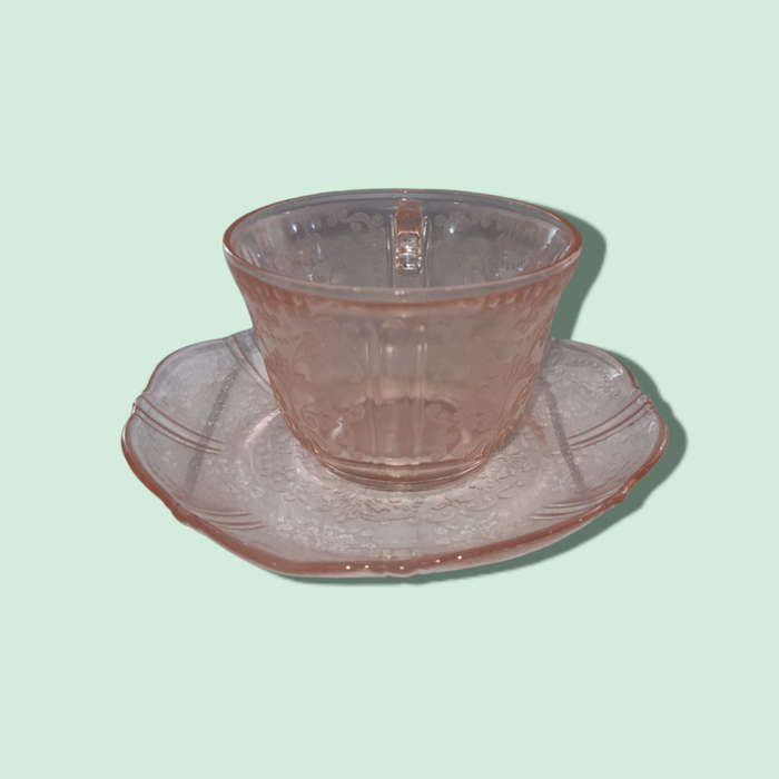 Depression Glass - Cups And Saucers Set Of 2