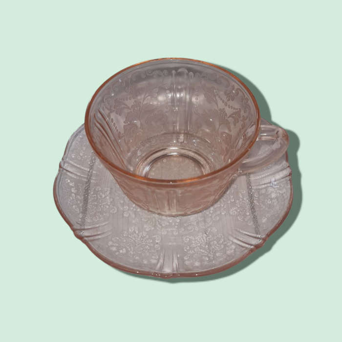 Depression Glass - Cups And Saucers Set Of 2