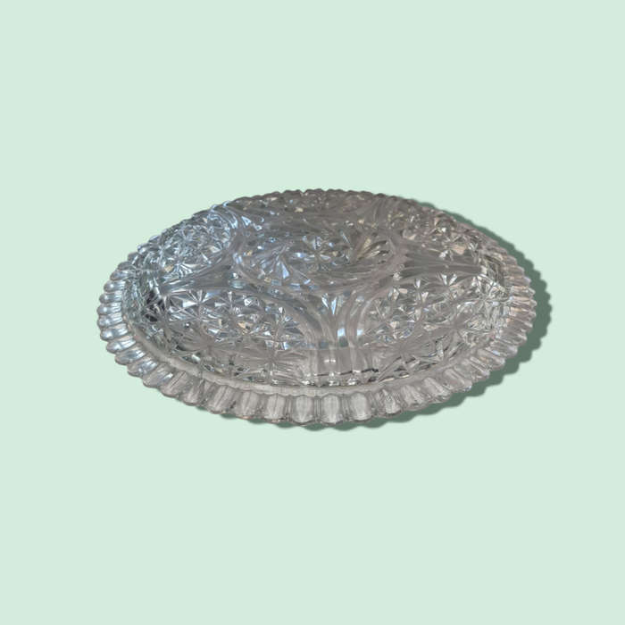 Vintage Clear Pressed Glass Diamond Cut Starburst Serving Platter