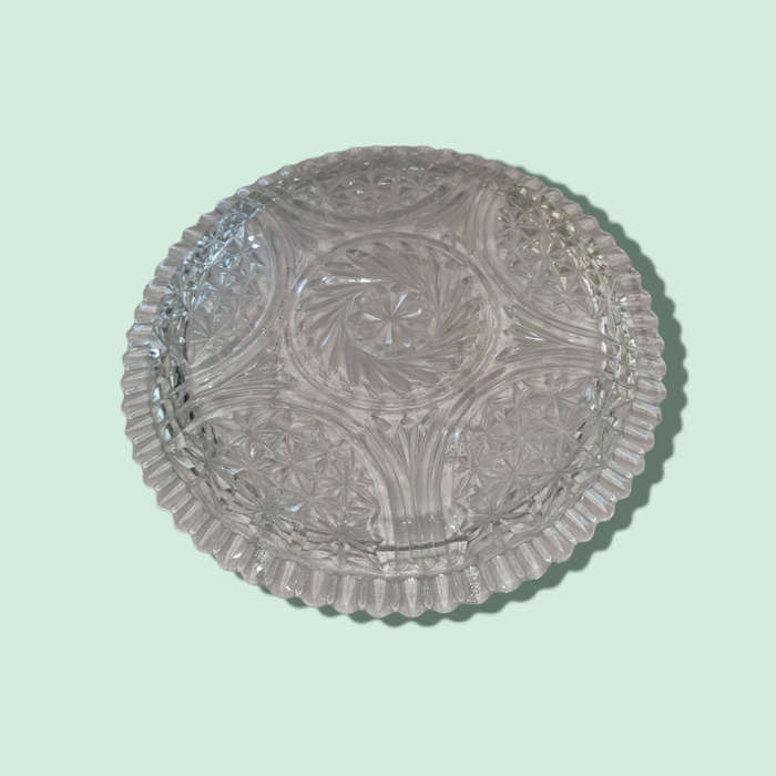 Vintage Clear Pressed Glass Diamond Cut Starburst Serving Platter