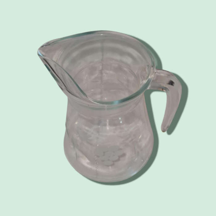 Vintage Clear Glass Pitcher With Etched Grape And Leaves