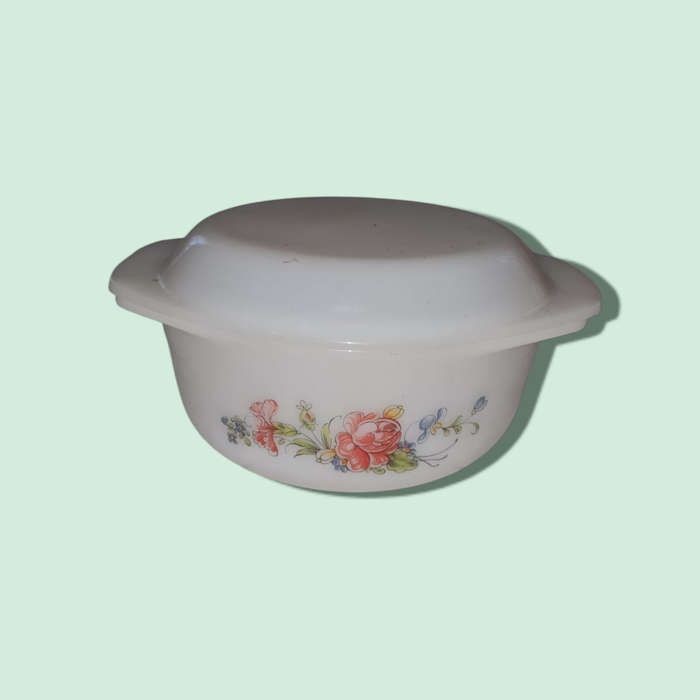 Vintage Arcopal France Dish With Red and Blue Flowers