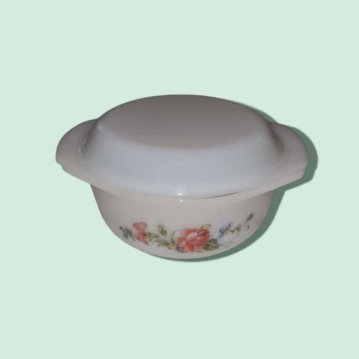 Vintage Arcopal France Dish With Red and Blue Flowers