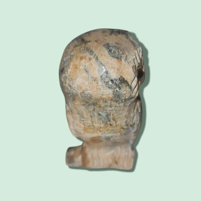 Stone Carved Owls with Tiger`s Eye Eyes, Mom and Baby