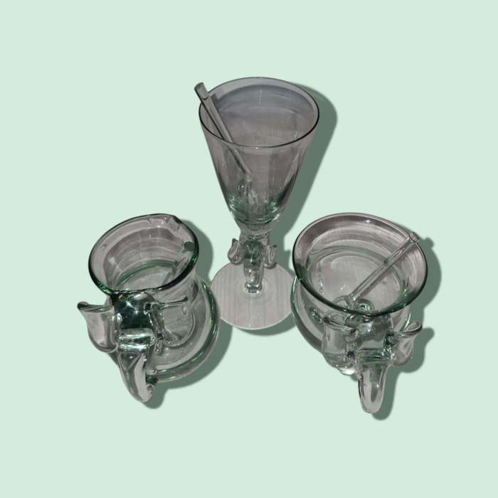 Glass Elephant Sugar Bowl with 3 x Spoons, Creamer, Drinking Glass  