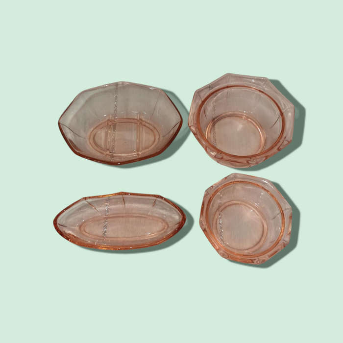 4 x Pink Clear Glass Mini Bowls
