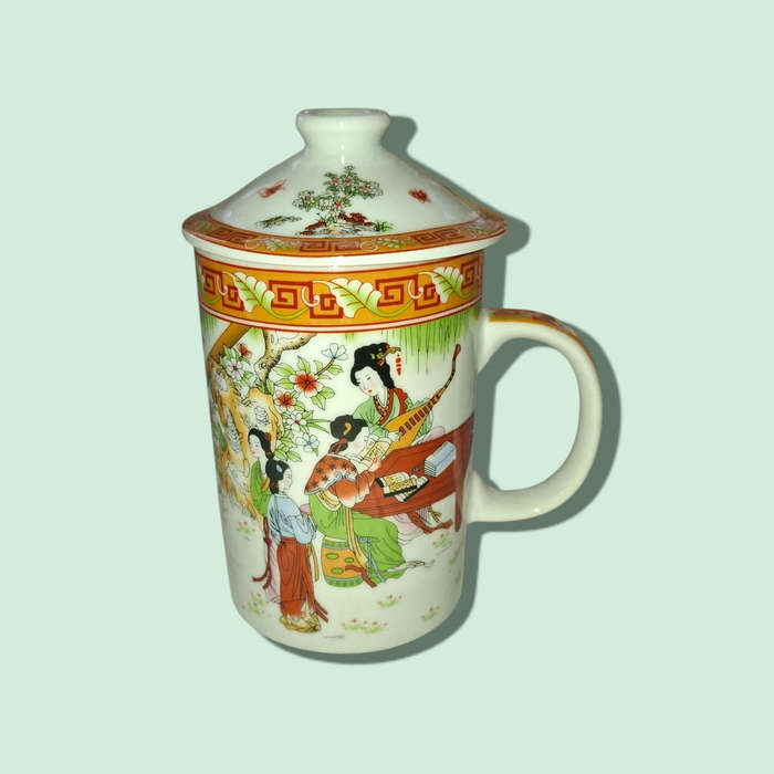 Vintage Chinese Colorful Porcelain Tall Tea Cup with Lid