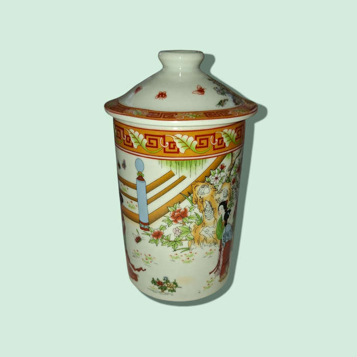 Vintage Chinese Colorful Porcelain Tall Tea Cup with Lid