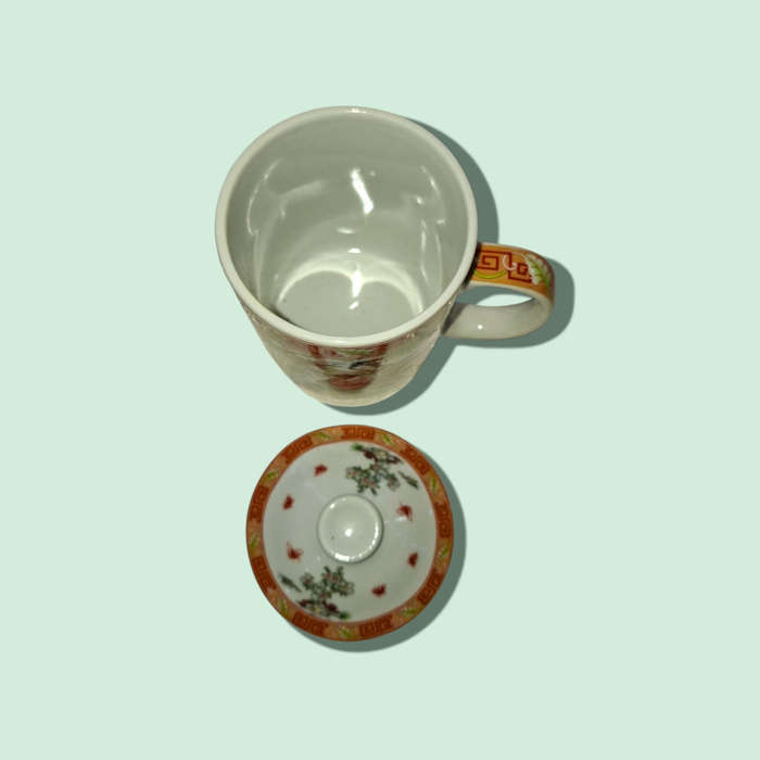 Vintage Chinese Colorful Porcelain Tall Tea Cup with Lid