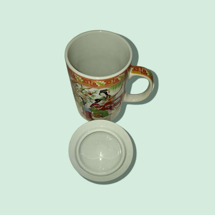 Vintage Chinese Colorful Porcelain Tall Tea Cup with Lid