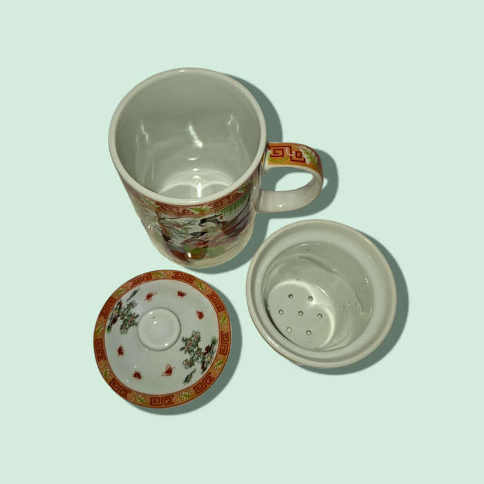 Vintage Chinese Colorful Porcelain Tall Tea Cup with Lid