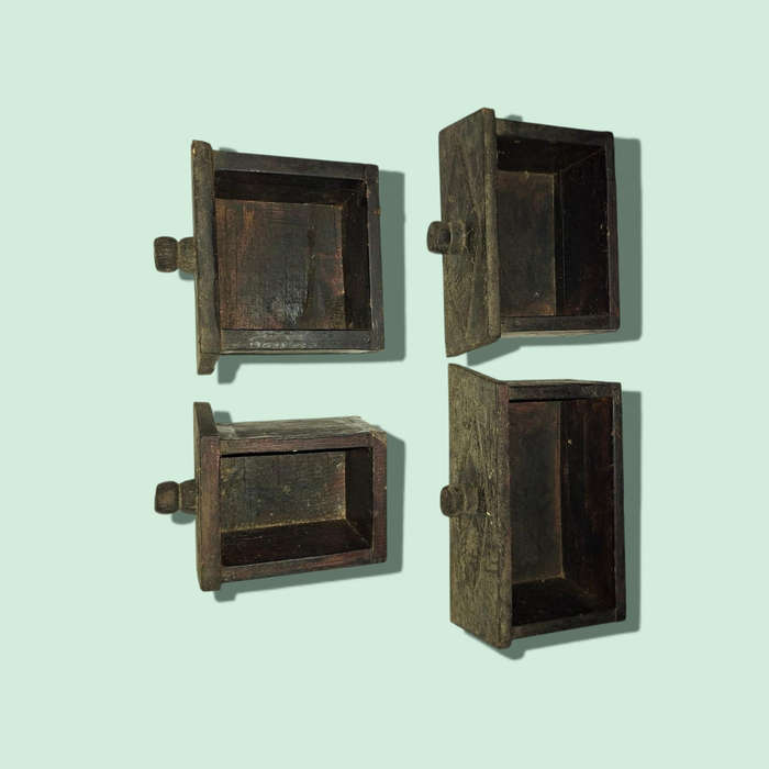 Wooden Carved African Pyramid Jewelry Drawer With Four Drawers
