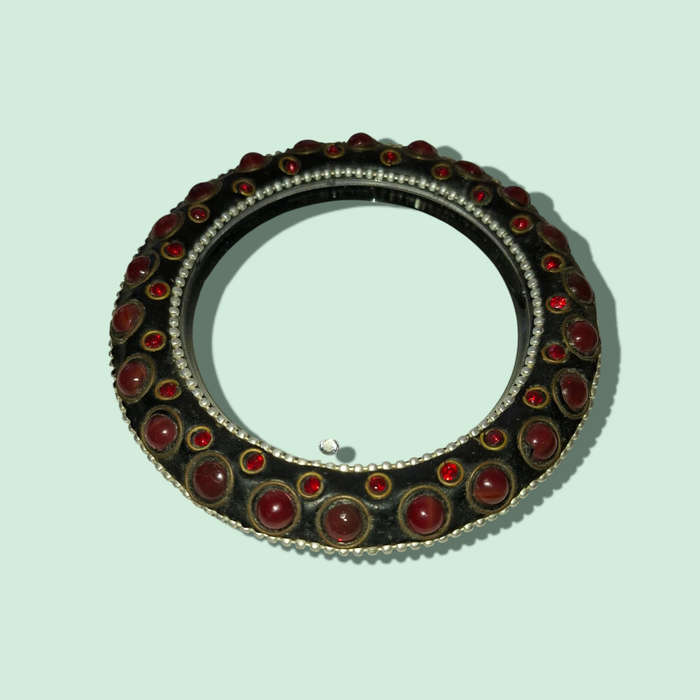 Beaded Candle Holder Frosted Glass Red Black