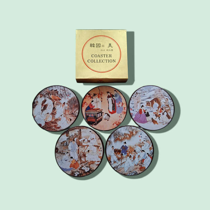 Korean Genre Pictures by Kim Jong Rae on Coasters Made in Korea set of 5