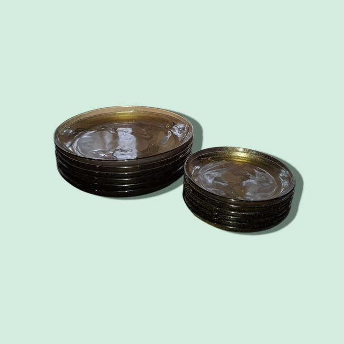 Amber Glass Salad And side  Plates 3D Decorative Embossed Koi Goldfish KIG Indonesia six of each