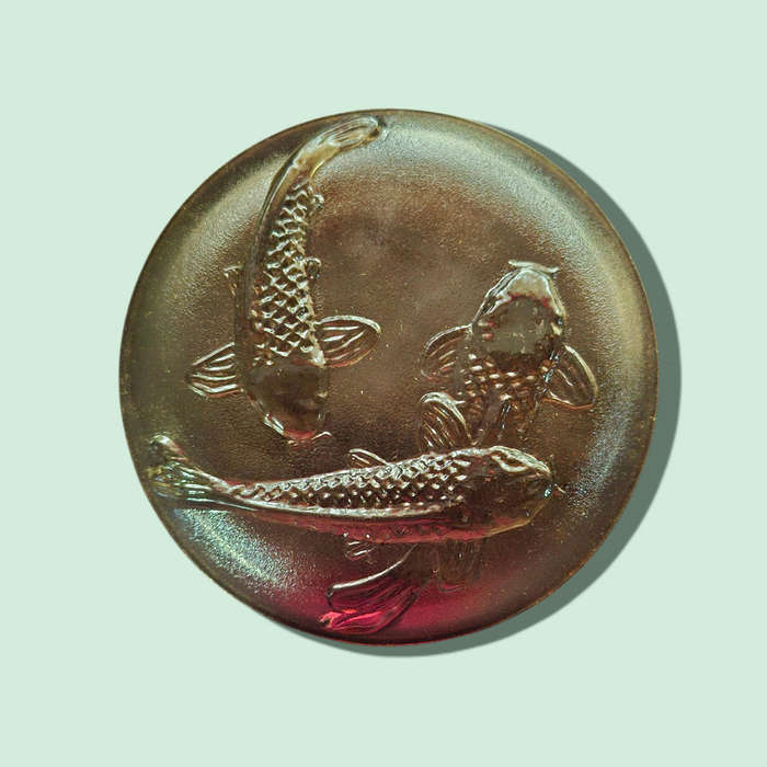 Amber Glass Salad And side  Plates 3D Decorative Embossed Koi Goldfish KIG Indonesia six of each