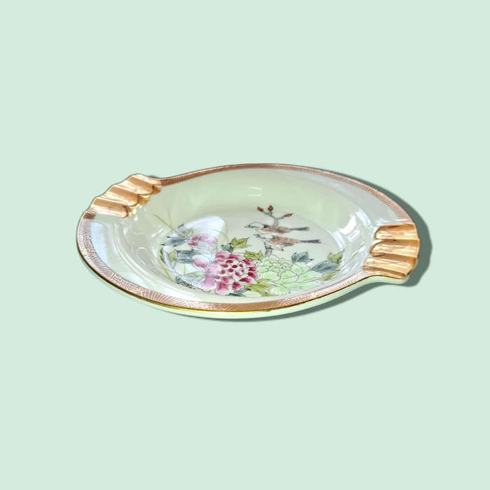 VINTAGE  ACROSS KUTANI PORCELAINWARE JAPAN BIRDS FLOWERS CIGARETTE ASHTRAY