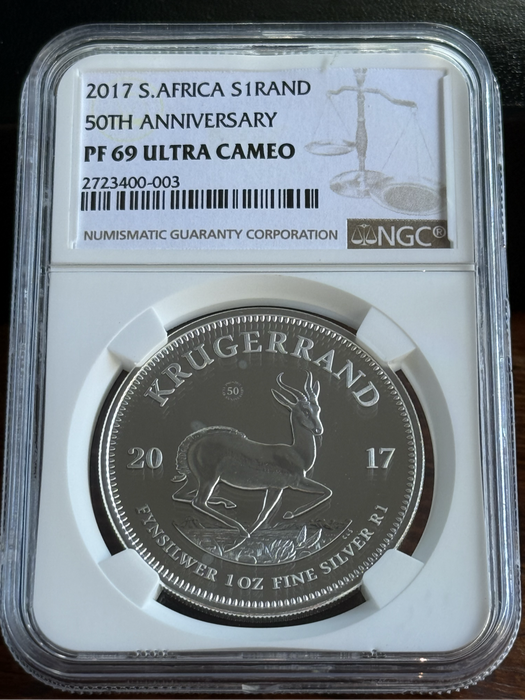 2017 Proof Silver Krugerrand - 50th Anniversary Privy Mark.