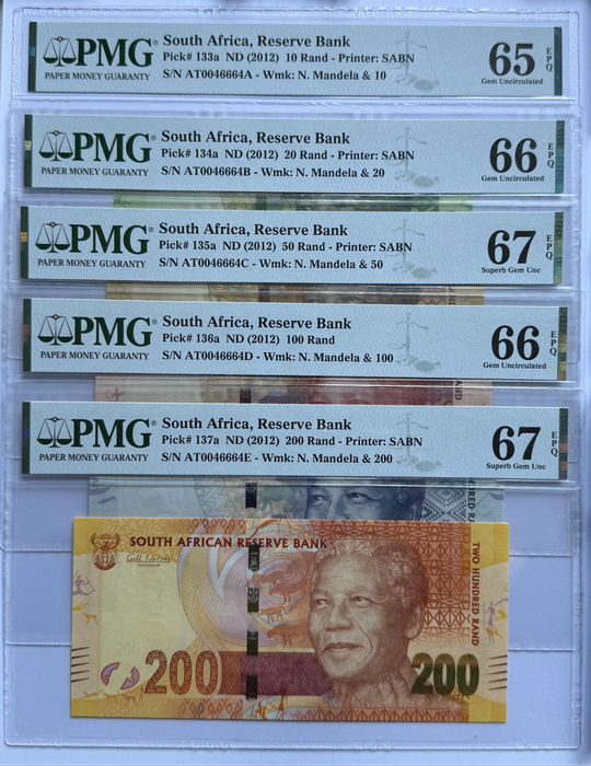 SA Bank Notes 2023 - Full set with Same Serial number 46664 (Mandela's Robben Island prison number)