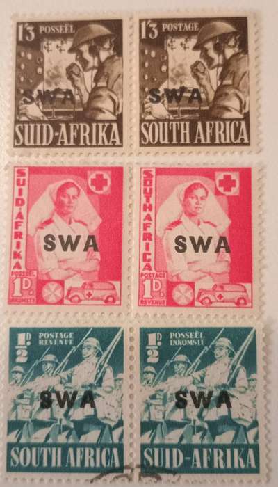 SWA, Overprinted on Large Wars South Africa 3 x Pairs