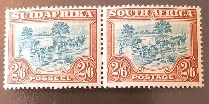 Union of SA, 2s 6d Pair, MNH, #50d, Slate greenish gray and brown, CV R5000+(scarce shade)