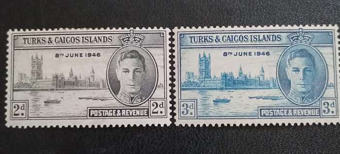 Turks & Caicos Islands 1946 SC 90-91 MH Set Victory Peace