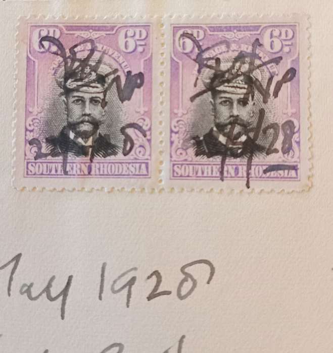 Southern Rhodesia 6d Pair on Divorce Page, registered @ Salisbury, Rhodesia May 1928