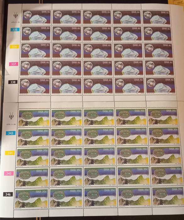 SWA 1979, GEMSTONES 2 x Control Blocks of 25 each, 20c & 4c Blocks MNH