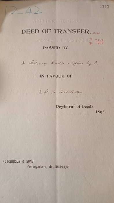 BSAC 1898, £2 & 10s BULAWAYO CANCEL ON DEED OF TRANSFER