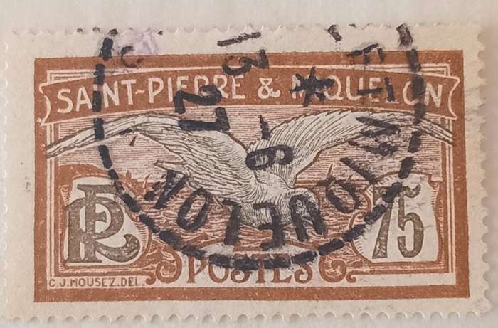 St Pierre & Miquelon Stamp, 1909-30, sc#102, VFU with slight offset on the back
