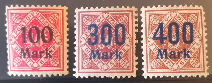 Germany DEUTSCHE PORTO SACHE DIENTS EMPIRE Surcharge Mark 1923