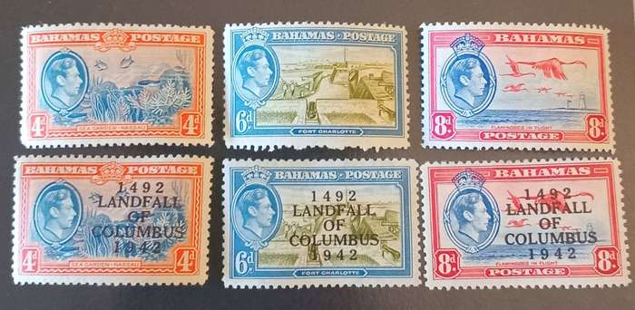 Bahamas 1938 Set of 3 SG158-160 & Overprinted Landfall of Columbus set