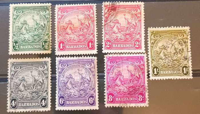BARBADOS "Colonial Badge"  Part set incl 1/-1938 MH&VFU