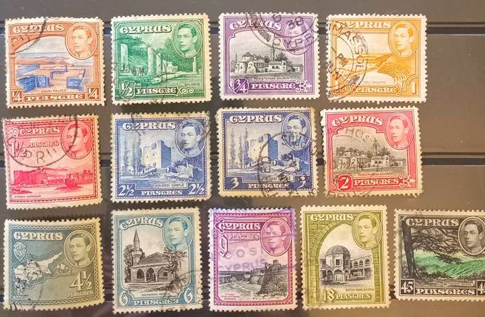 CYPRUS 1938-44 KGVI Definitive used short set of 13/16