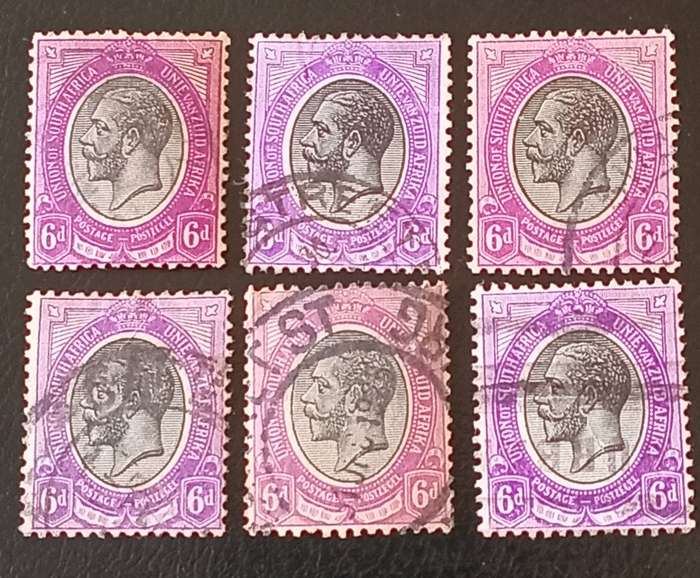 Union of SA 1913, 6d with shade varieties. Bright violet, redish violet etc.Lovely lot.