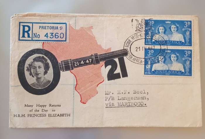 Union of SA 1947 Queen Elizabeth 21st, Royal Visit Cover, Via Maribogo