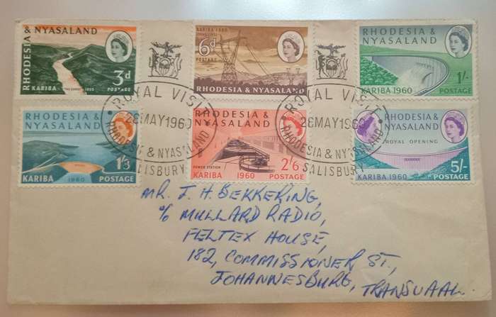 Rhodesia and Nyasaland 1960 Kariba set of 6, ROYAL VISIT cover VFU