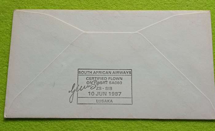 SAL 1987 FIRST REGIONAL SERVICE COVER JAN SMUTS AIRPORT CERTIFIED FLOWN ON FLIGHT SA060 ZS-SIB