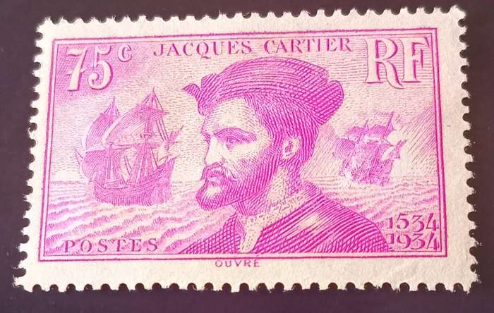 FRANCE 1934 Valuable #296 " JACQUES CARTIER 75c ROSE LILAC 1934" MNH CV R1800+