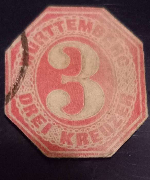 Germany States 1869 Wurttemberg 3Kr Rose Scott #49 VFU