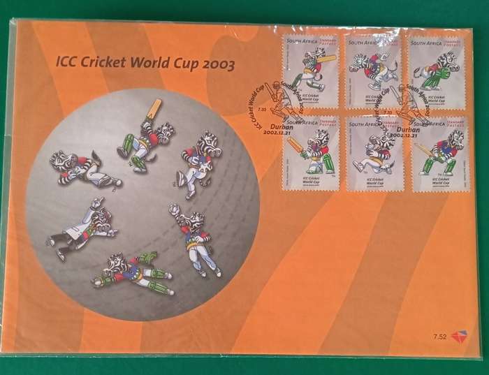 RSA 2002  Large FDC ICC CRICKET WORLD CUP MASCOTS 7.52