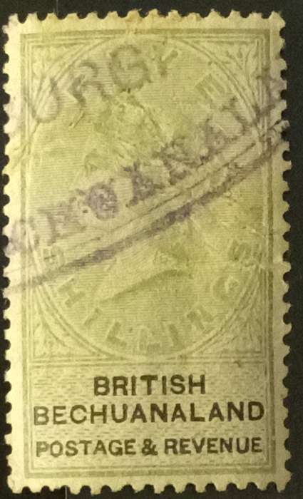 BRITISH BECHUANALAND 1887, 5 Shilling,SACC 18, CV R4000, pre printed creases